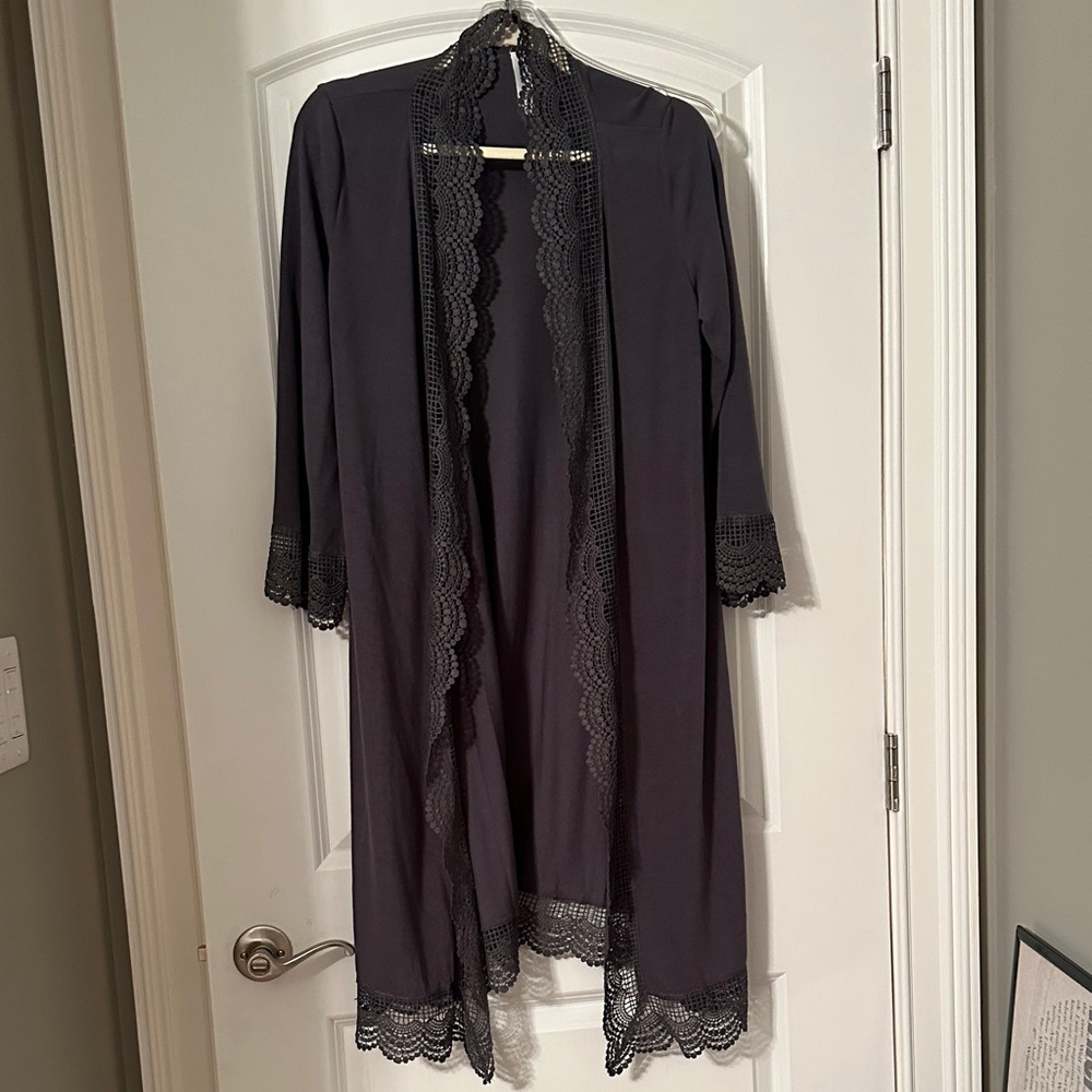Tickled Teal Dark Gray Lace duster